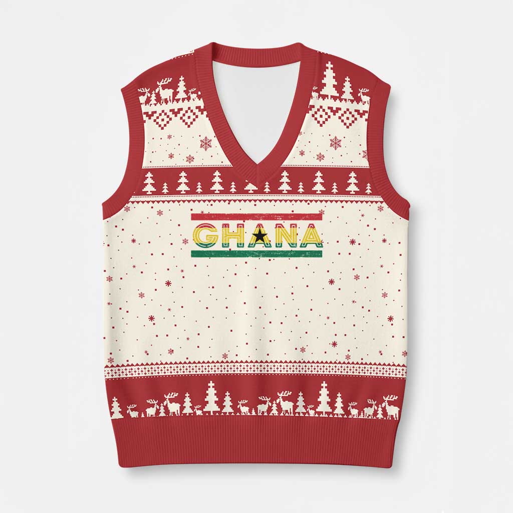 Retro Ghana Flag V-Neck Knit Sweater Vest Vintage Ghanaian Pride Ghanese Roots Heritage Graphic