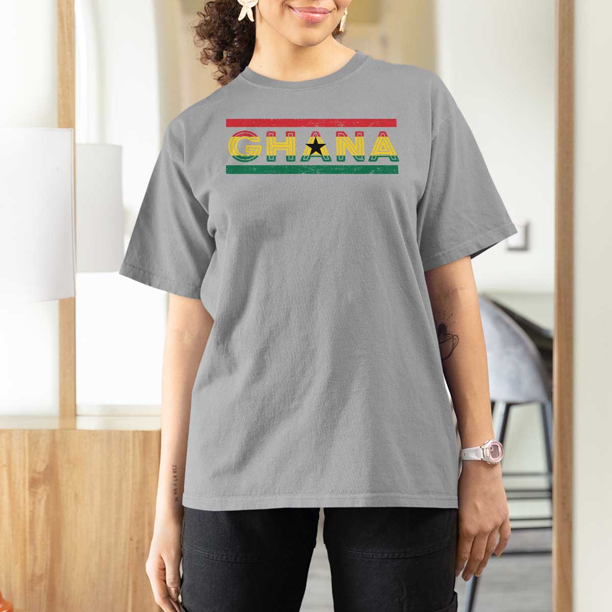 Retro Ghana Flag T Shirt For Women Vintage Ghanaian Pride Ghanese Roots Heritage Graphic