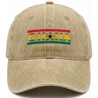 Retro Ghana Flag Washed Cotton Baseball Cap Vintage Ghanaian Pride Ghanese Roots Heritage Graphic