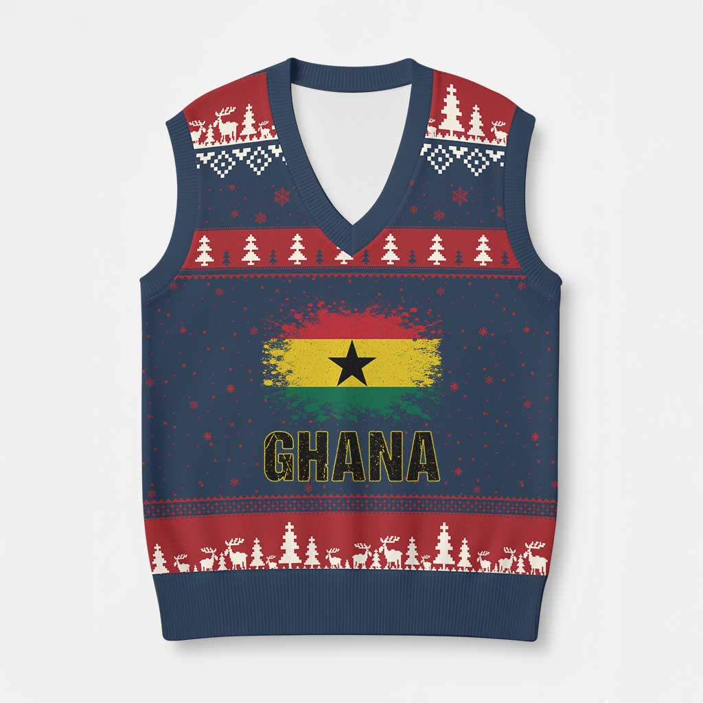 Ghana V-Neck Knit Sweater Vest Retro Vintage Watercolors Sport Ghanaian Flag Proud Ghanaians