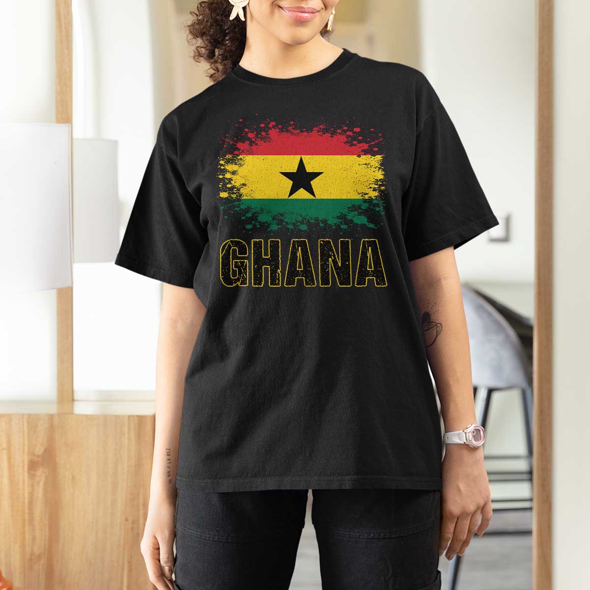 Ghana T Shirt For Women Retro Vintage Watercolors Sport Ghanaian Flag Proud Ghanaians