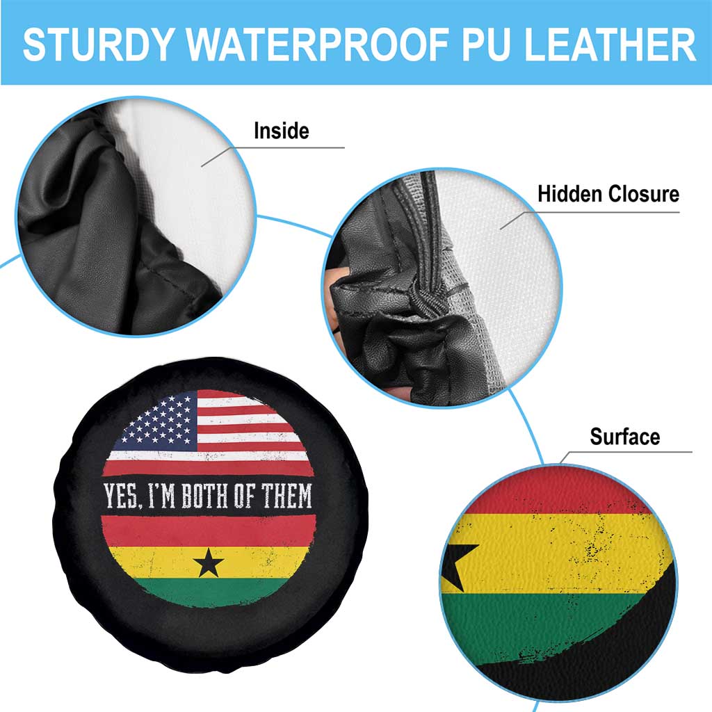 Half American Half Ghanaian Spare Tire Cover Pride Ghanese Roots USA Flag Ghana Heritage Yes Im Both Of Them