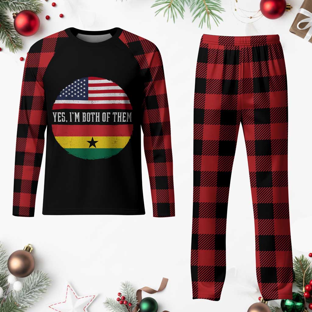 Half American Half Ghanaian Plaid Pajama Set Pride Ghanese Roots USA Flag Ghana Heritage Yes Im Both Of Them