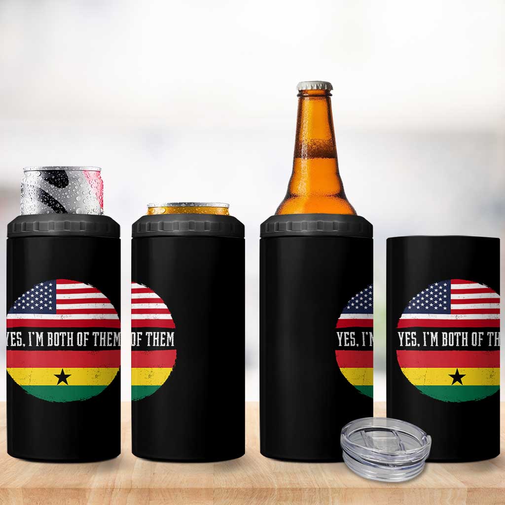 Half American Half Ghanaian 4 in 1 Can Cooler Tumbler Pride Ghanese Roots USA Flag Ghana Heritage Yes Im Both Of Them
