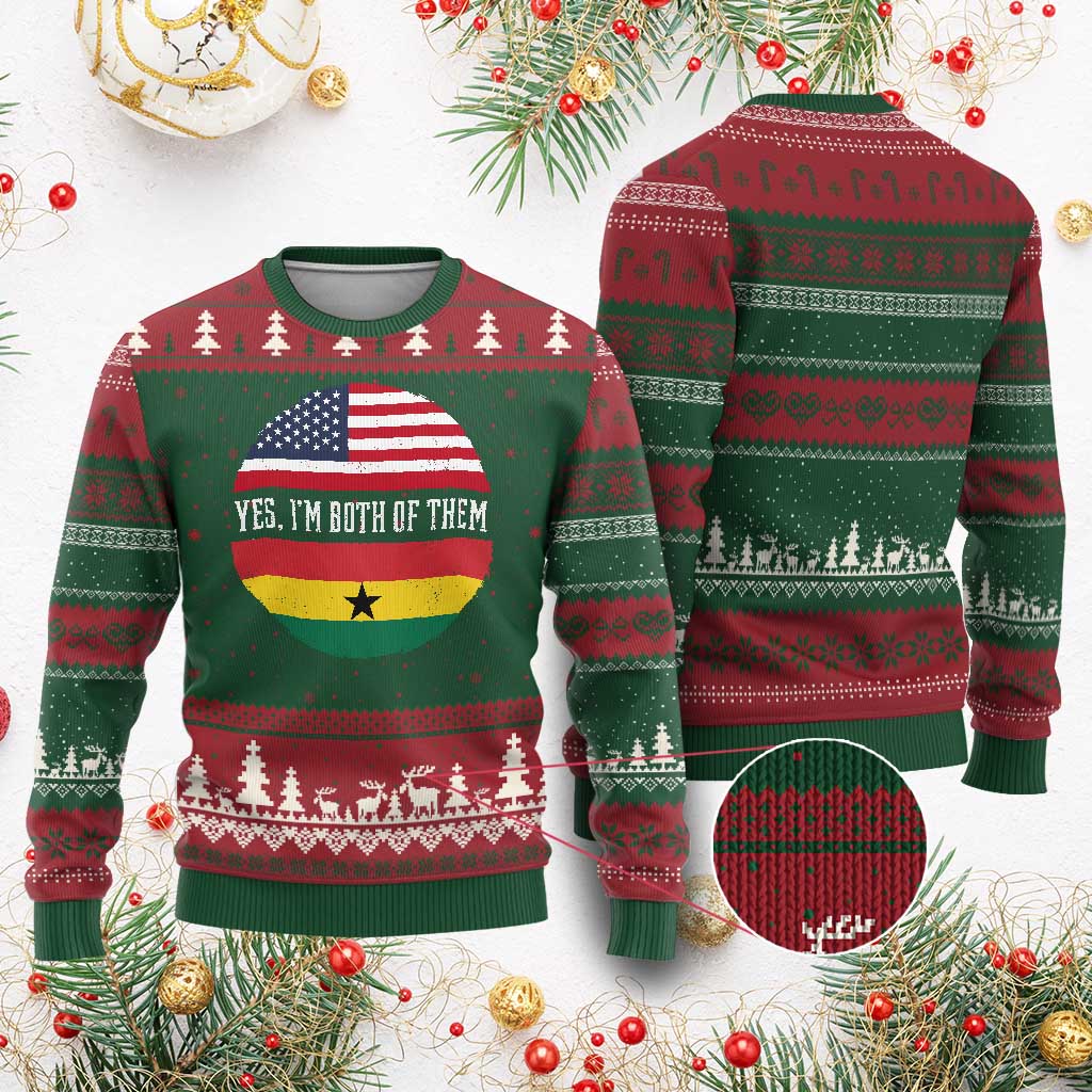 Half American Half Ghanaian Ugly Christmas Sweater Pride Ghanese Roots USA Flag Ghana Heritage Yes Im Both Of Them