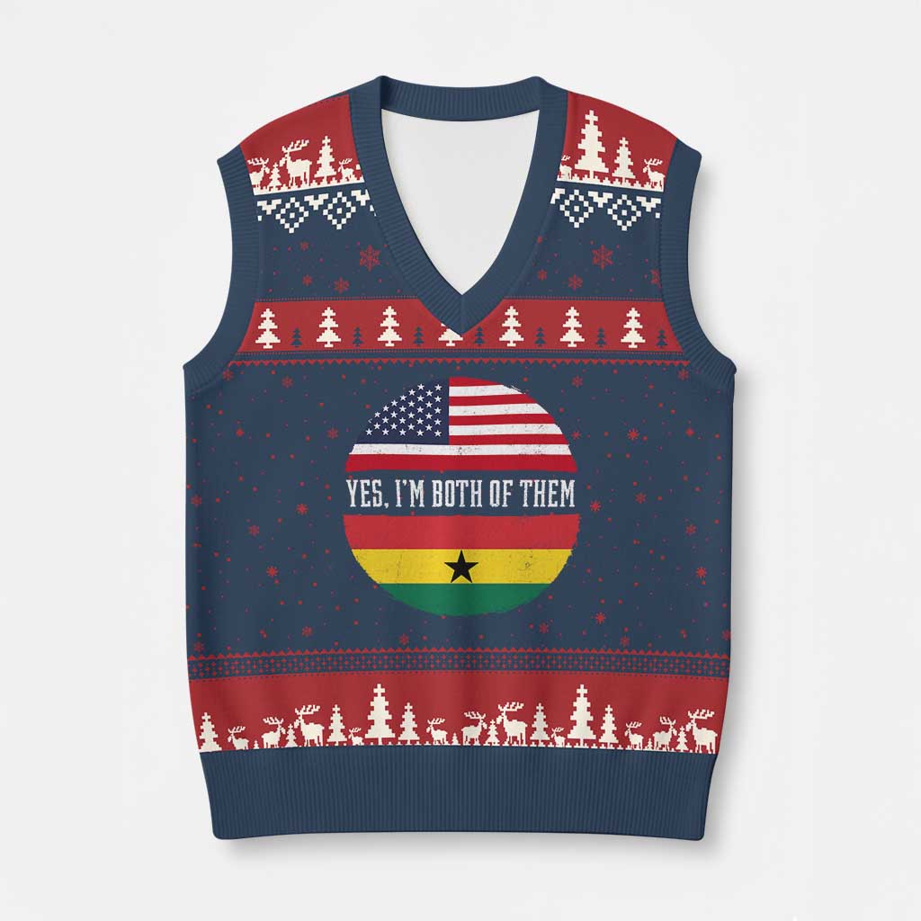 Half American Half Ghanaian V-Neck Knit Sweater Vest Pride Ghanese Roots USA Flag Ghana Heritage Yes Im Both Of Them
