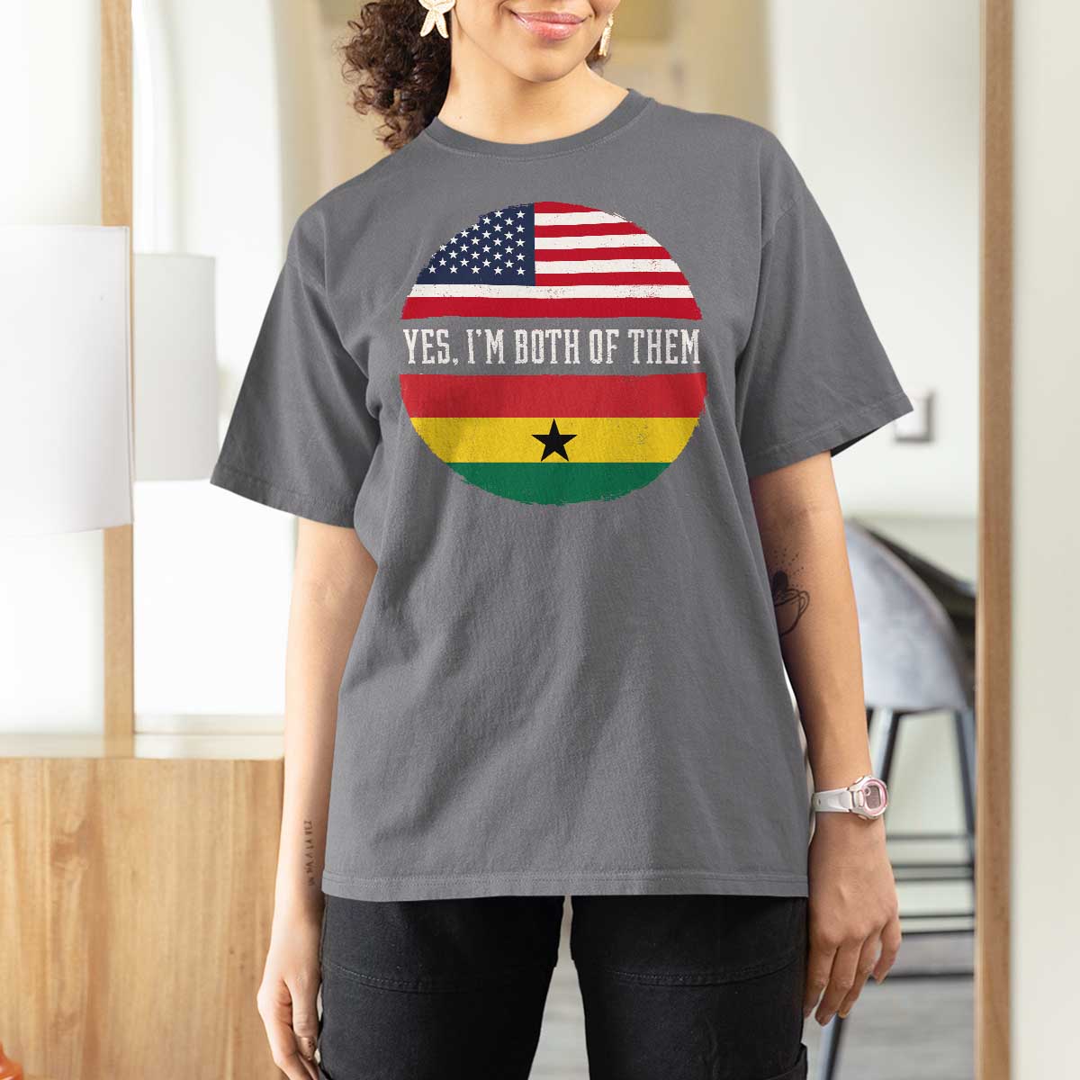 Half American Half Ghanaian T Shirt For Women Pride Ghanese Roots USA Flag Ghana Heritage Yes Im Both Of Them