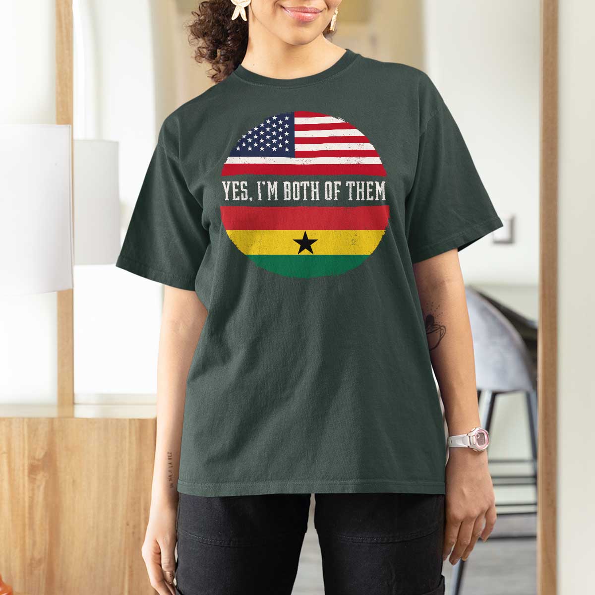 Half American Half Ghanaian T Shirt For Women Pride Ghanese Roots USA Flag Ghana Heritage Yes Im Both Of Them