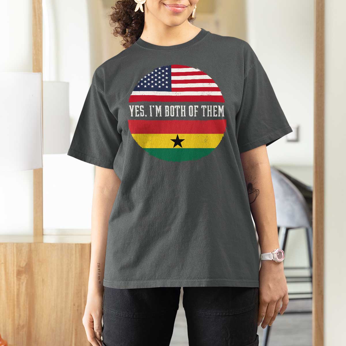 Half American Half Ghanaian T Shirt For Women Pride Ghanese Roots USA Flag Ghana Heritage Yes Im Both Of Them