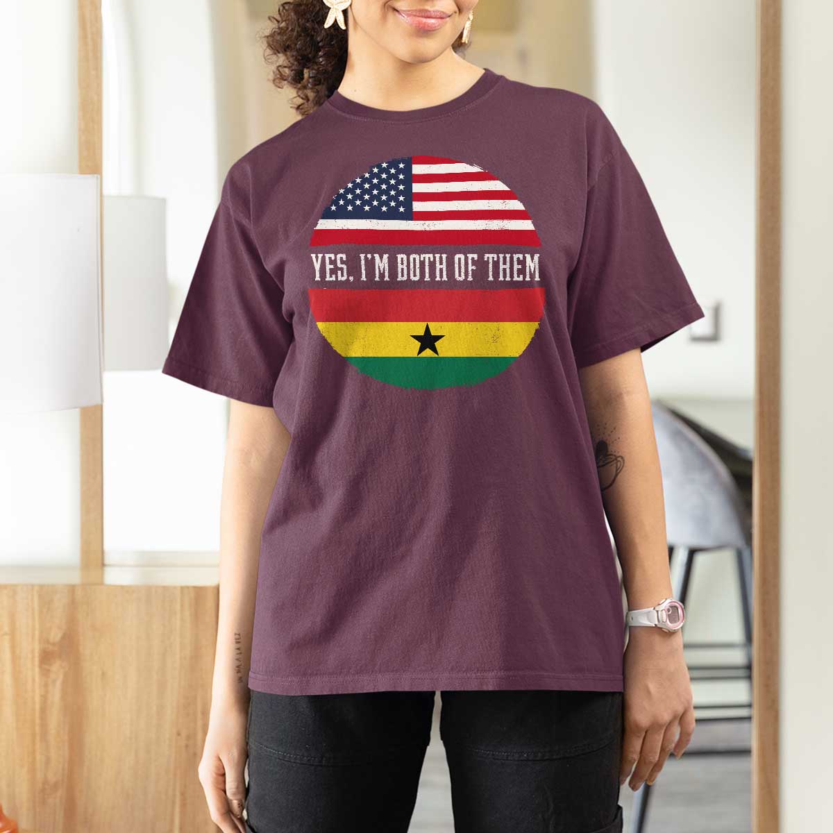 Half American Half Ghanaian T Shirt For Women Pride Ghanese Roots USA Flag Ghana Heritage Yes Im Both Of Them