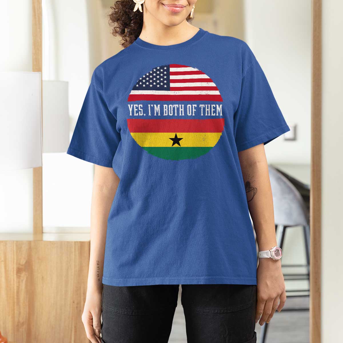 Half American Half Ghanaian T Shirt For Women Pride Ghanese Roots USA Flag Ghana Heritage Yes Im Both Of Them