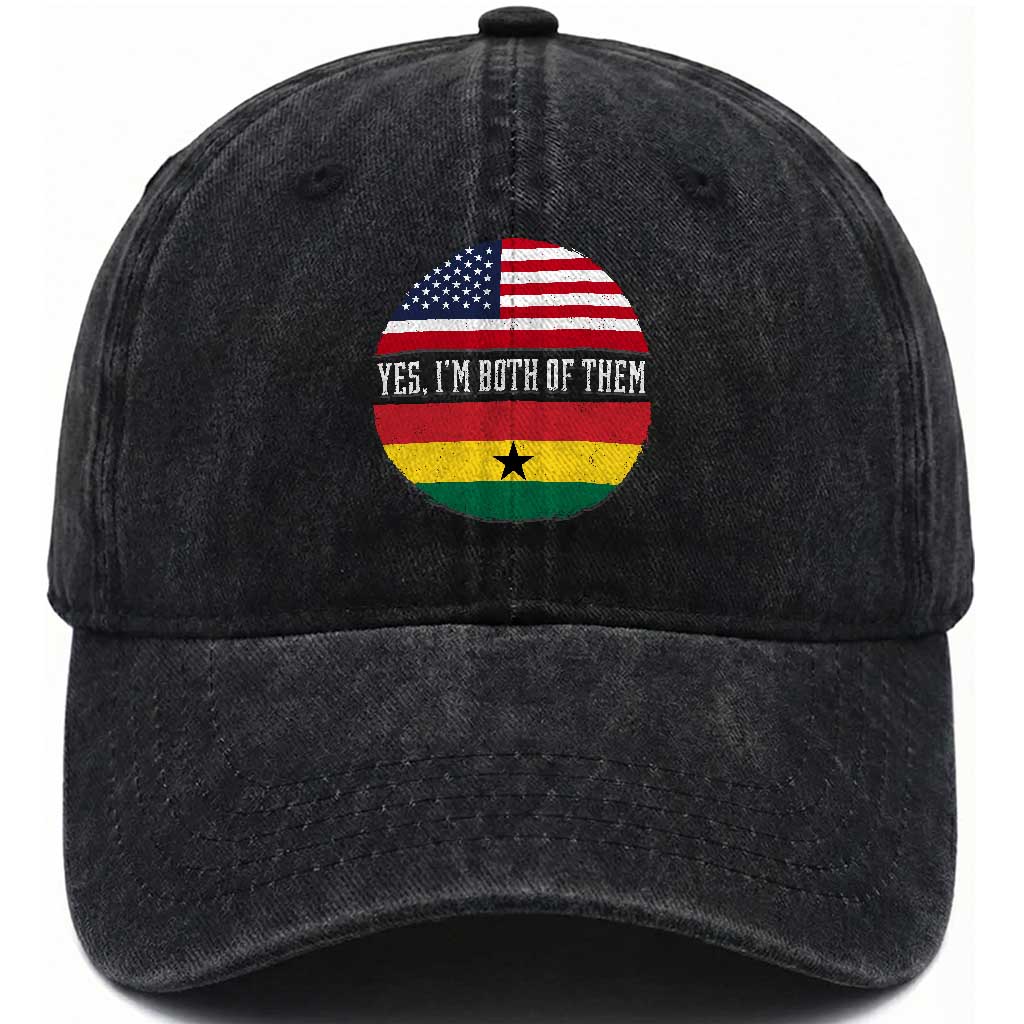 Half American Half Ghanaian Washed Cotton Baseball Cap Pride Ghanese Roots USA Flag Ghana Heritage Yes Im Both Of Them