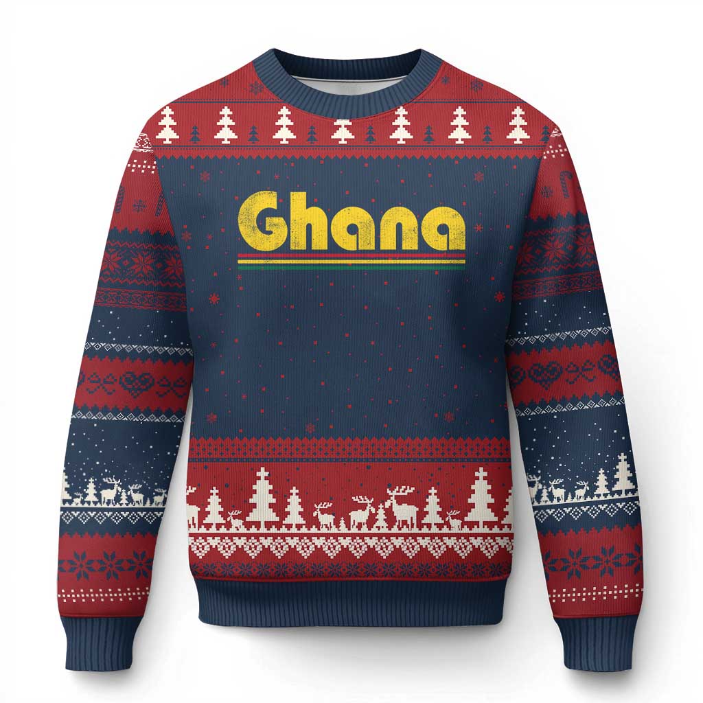 Vintage Ghana Ugly Christmas Sweater Retro Stripe Flag Pride Ghanaian Heritage African Roots