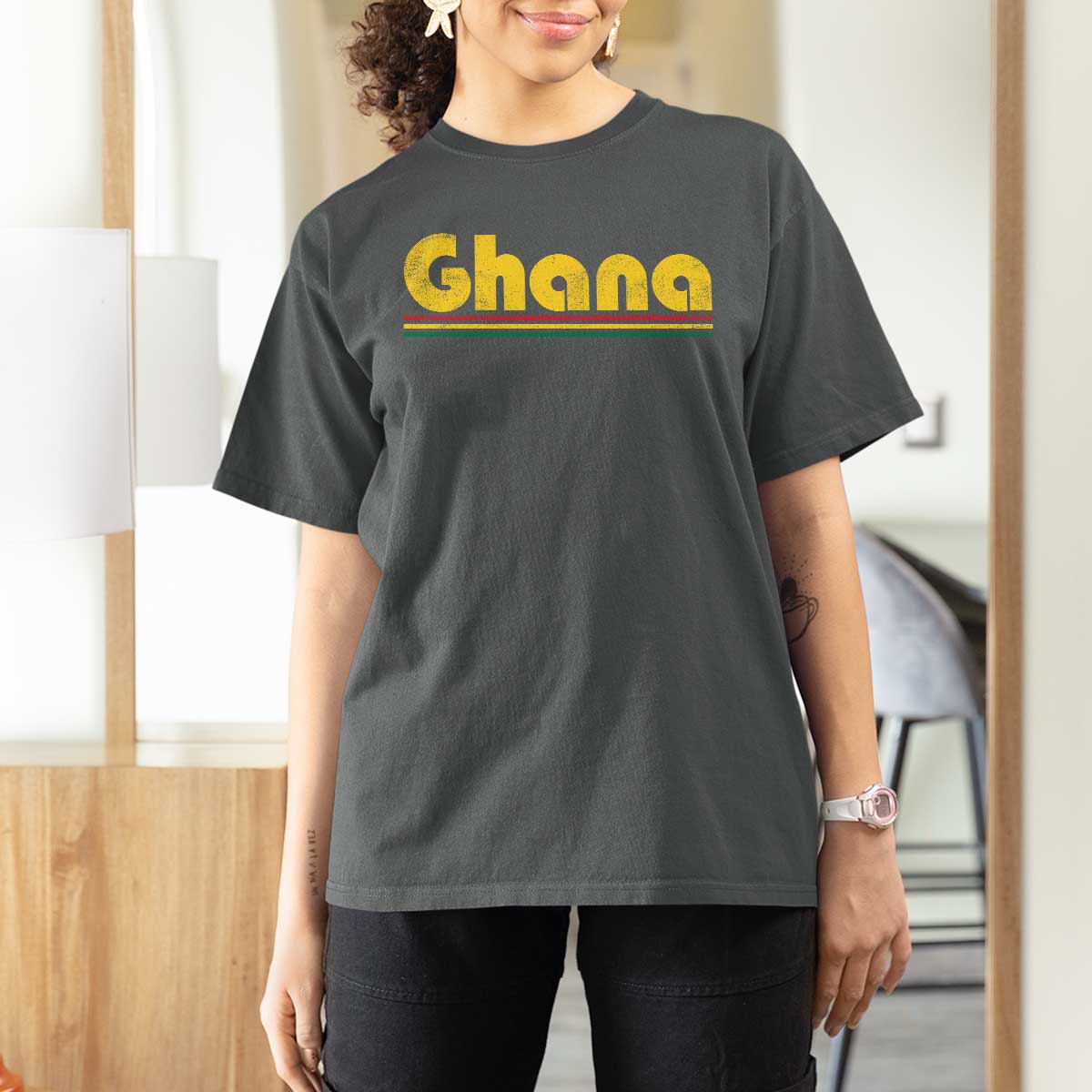 Vintage Ghana T Shirt For Women Retro Stripe Flag Pride Ghanaian Heritage African Roots