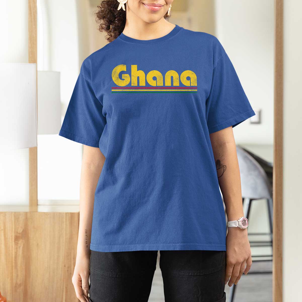 Vintage Ghana T Shirt For Women Retro Stripe Flag Pride Ghanaian Heritage African Roots