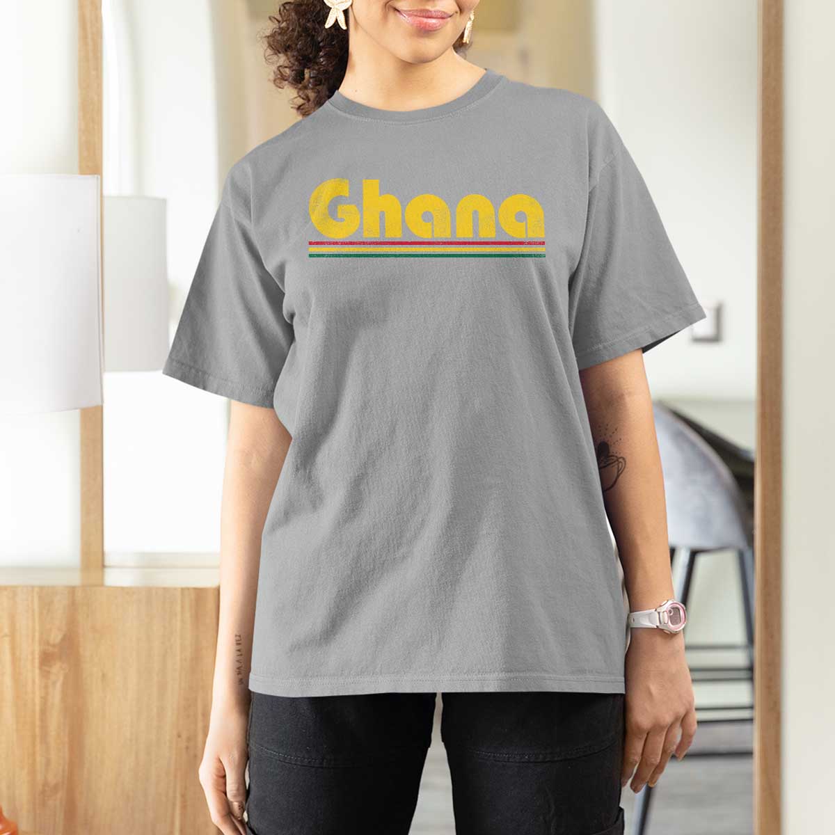 Vintage Ghana T Shirt For Women Retro Stripe Flag Pride Ghanaian Heritage African Roots