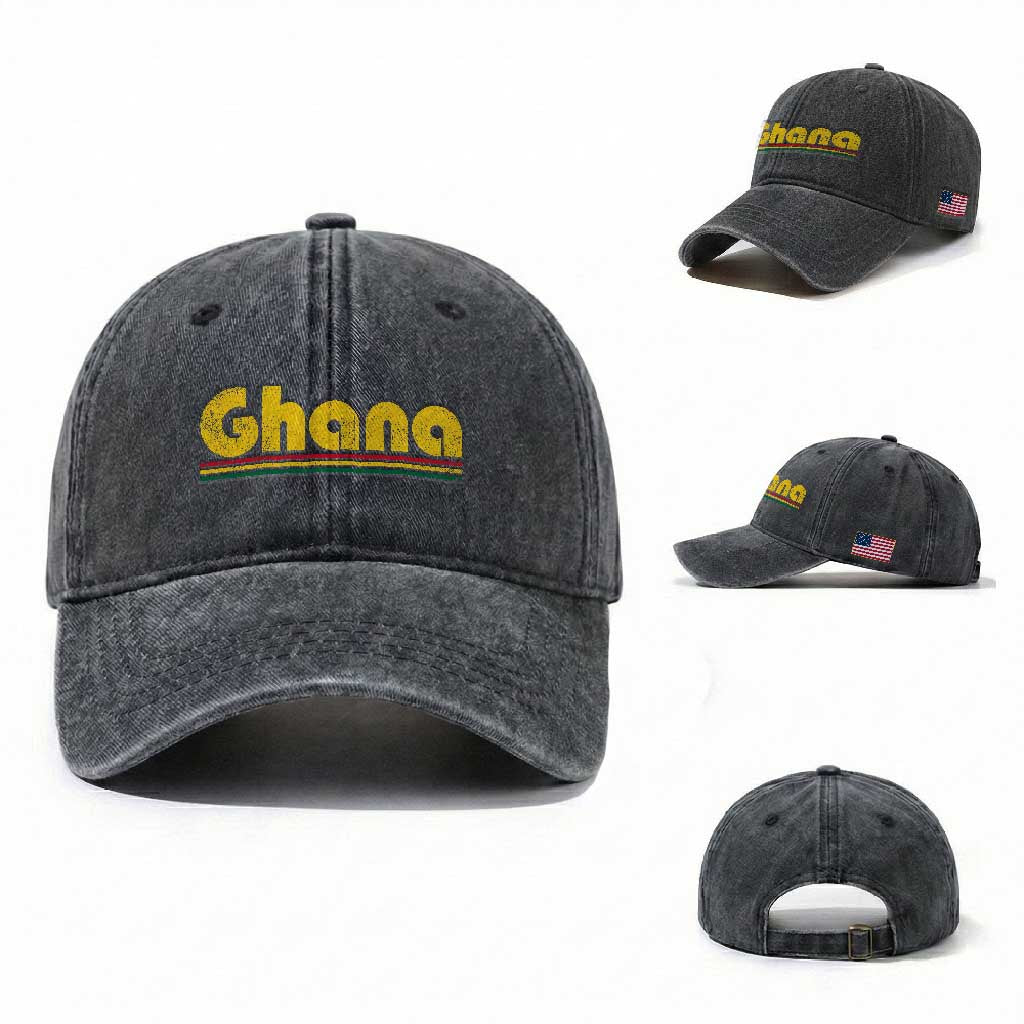Vintage Ghana Washed Cotton Baseball Cap Retro Stripe Flag Pride Ghanaian Heritage African Roots