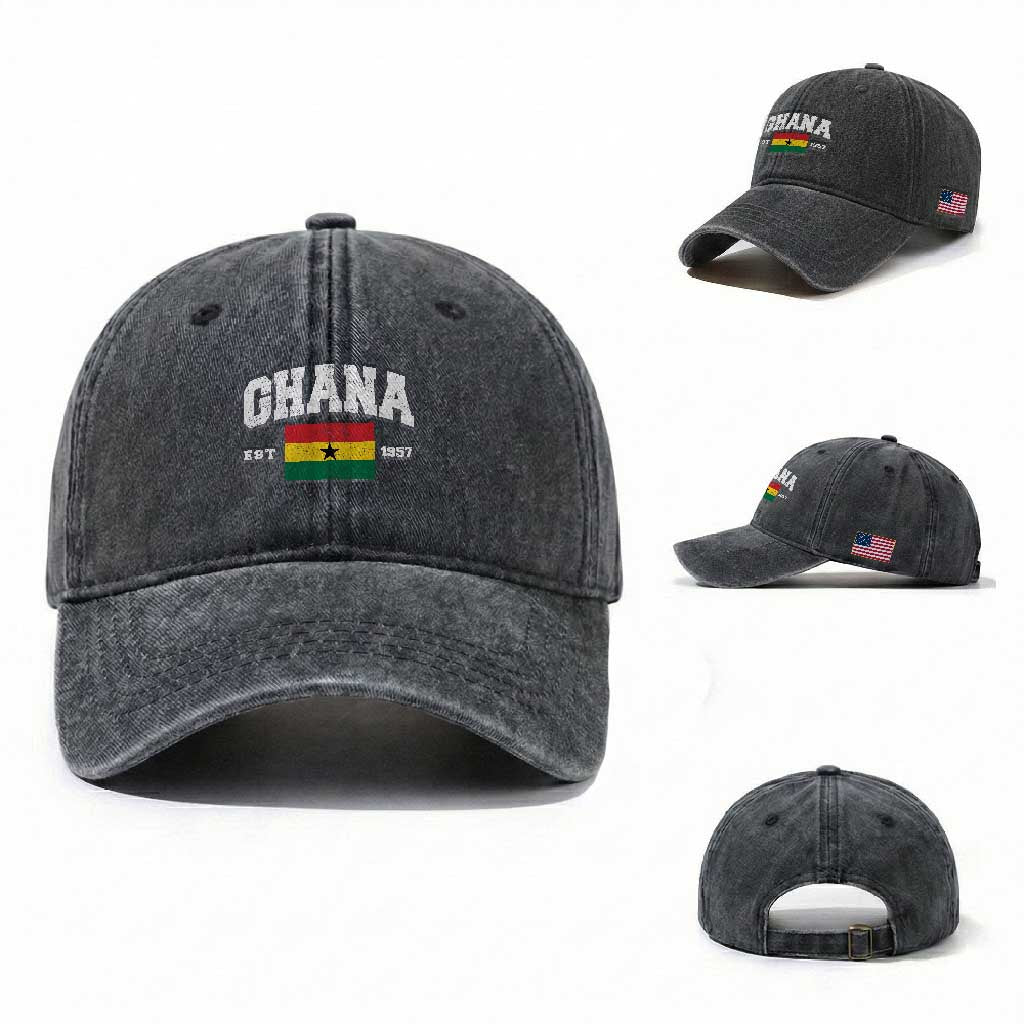Ghana Est 1957 Ghanaian Flag Independence Day Washed Cotton Baseball Cap Ghanaian Heritage Pride