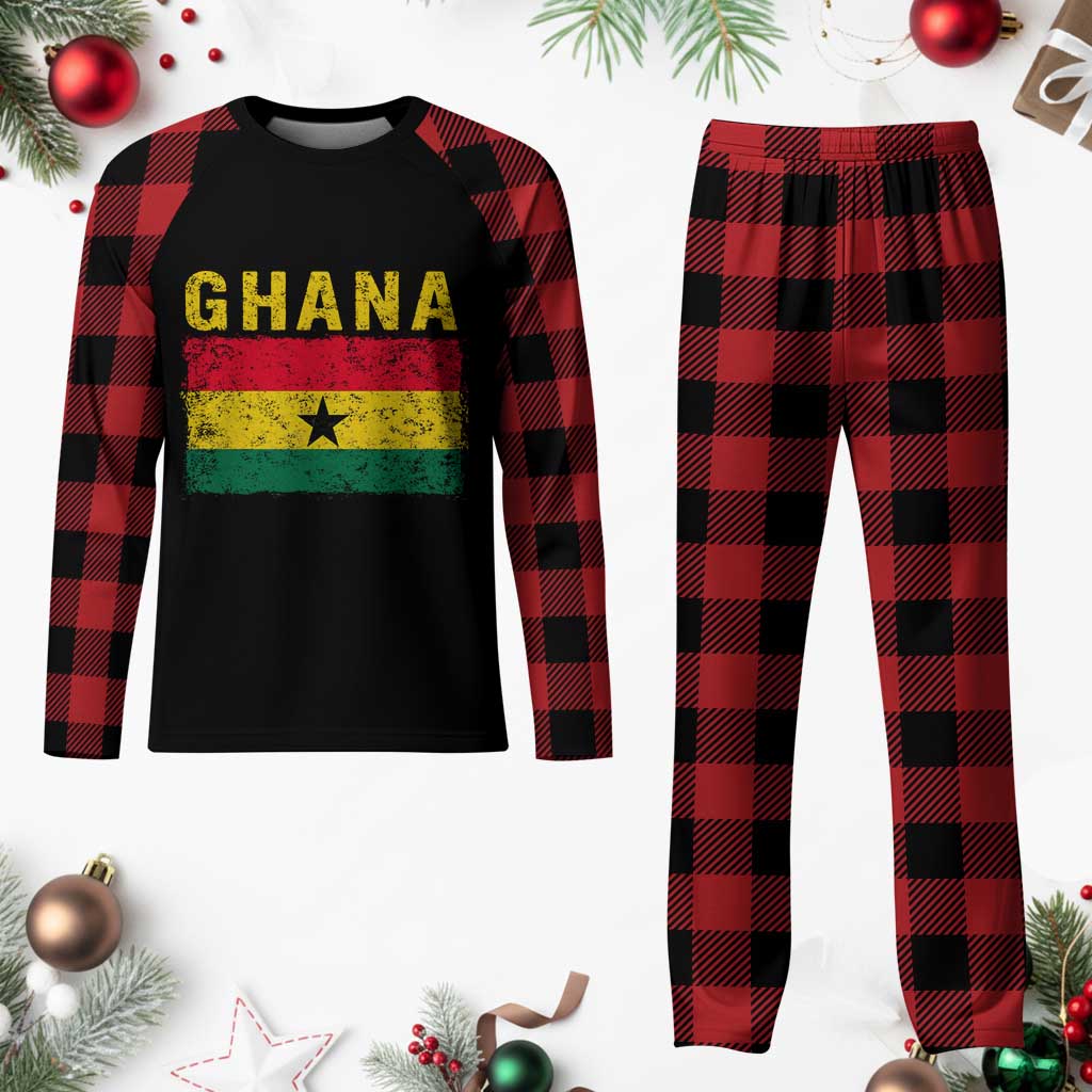 Vintage Ghana Flag Distressed Design Plaid Pajama Set Proud Ghanaian Heritage African Pride