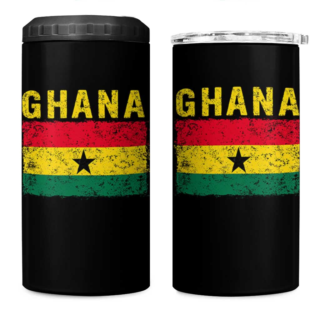 Vintage Ghana Flag Distressed Design 4 in 1 Can Cooler Tumbler Proud Ghanaian Heritage African Pride