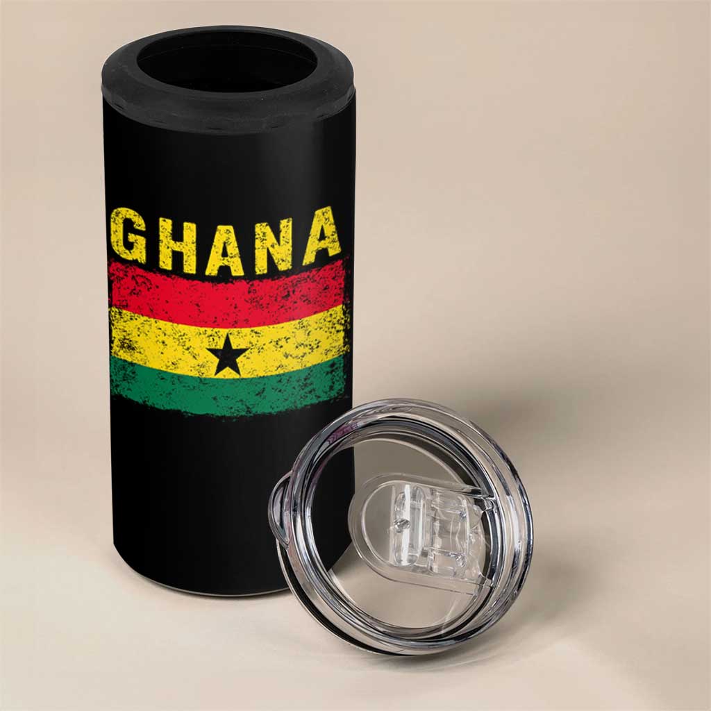 Vintage Ghana Flag Distressed Design 4 in 1 Can Cooler Tumbler Proud Ghanaian Heritage African Pride