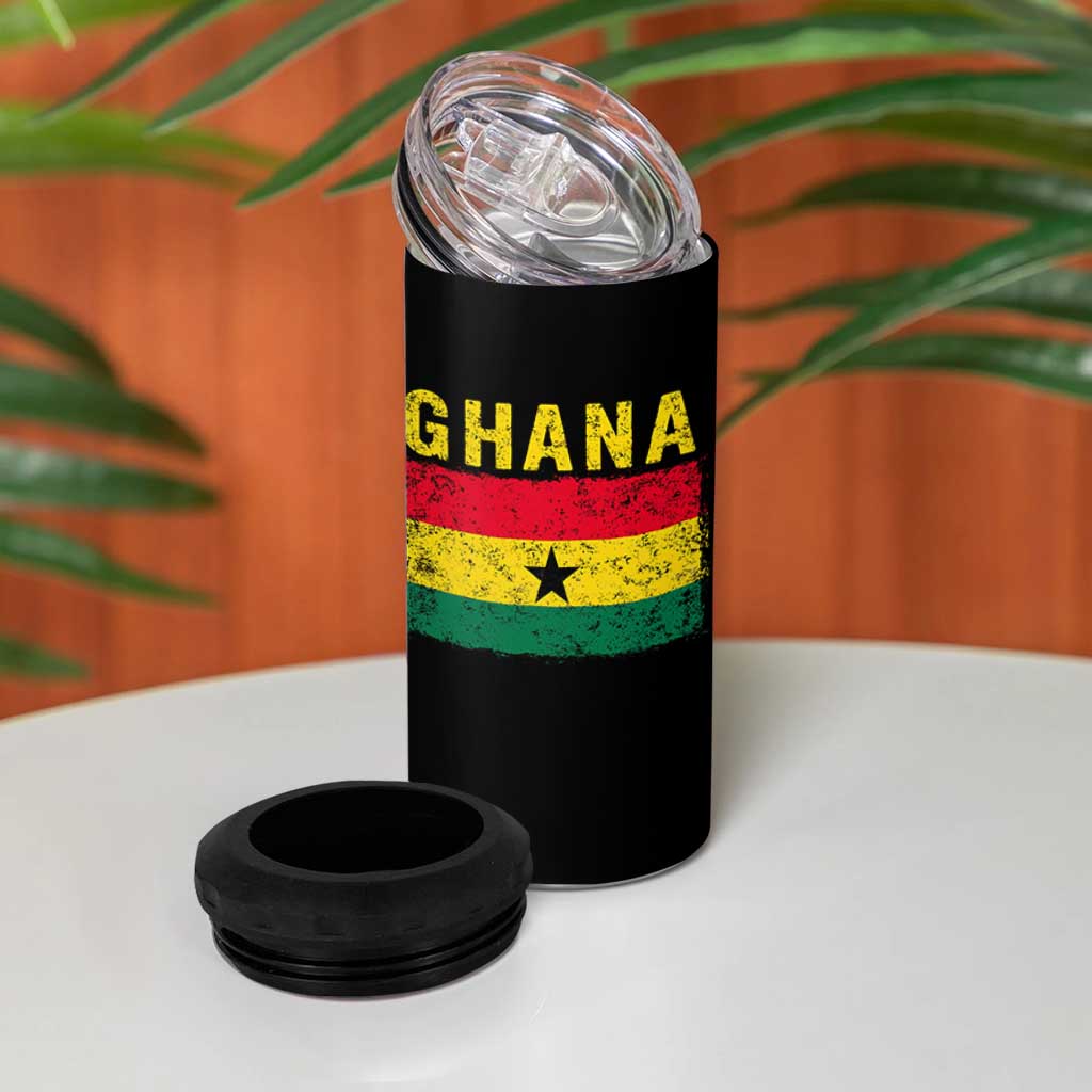 Vintage Ghana Flag Distressed Design 4 in 1 Can Cooler Tumbler Proud Ghanaian Heritage African Pride