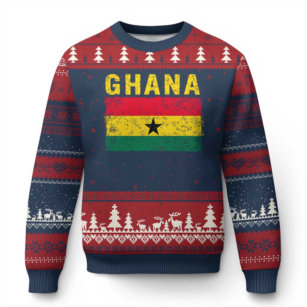 Vintage Ghana Flag Distressed Design Ugly Christmas Sweater Proud Ghanaian Heritage African Pride