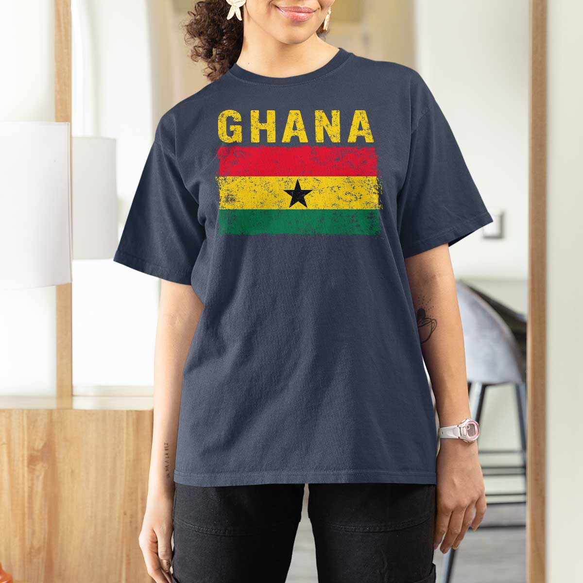 Vintage Ghana Flag Distressed Design T Shirt For Women Proud Ghanaian Heritage African Pride