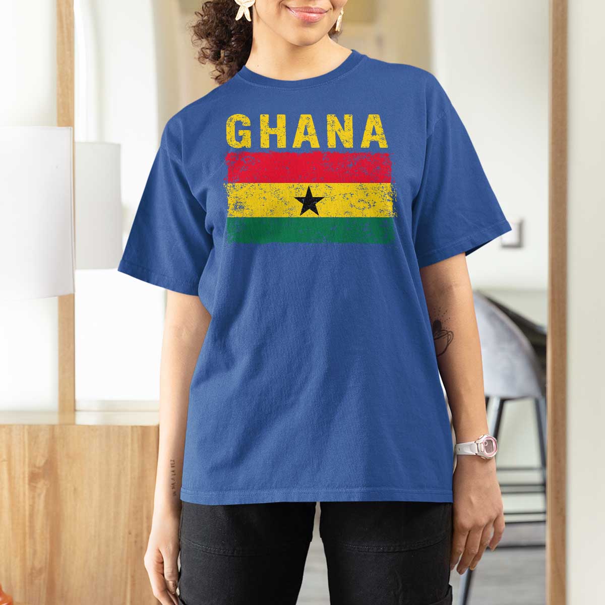 Vintage Ghana Flag Distressed Design T Shirt For Women Proud Ghanaian Heritage African Pride