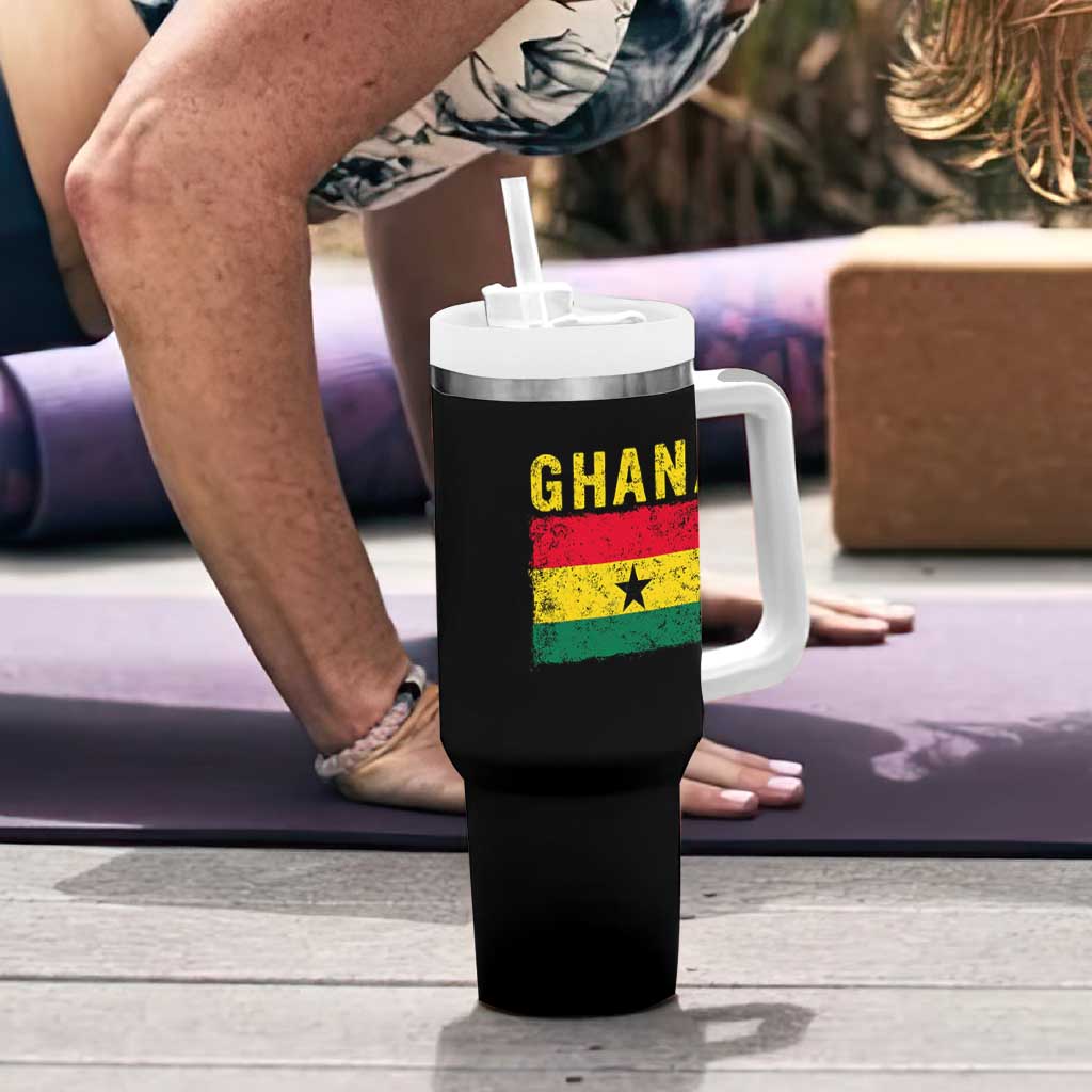 Vintage Ghana Flag Distressed Design Tumbler With Handle Proud Ghanaian Heritage African Pride