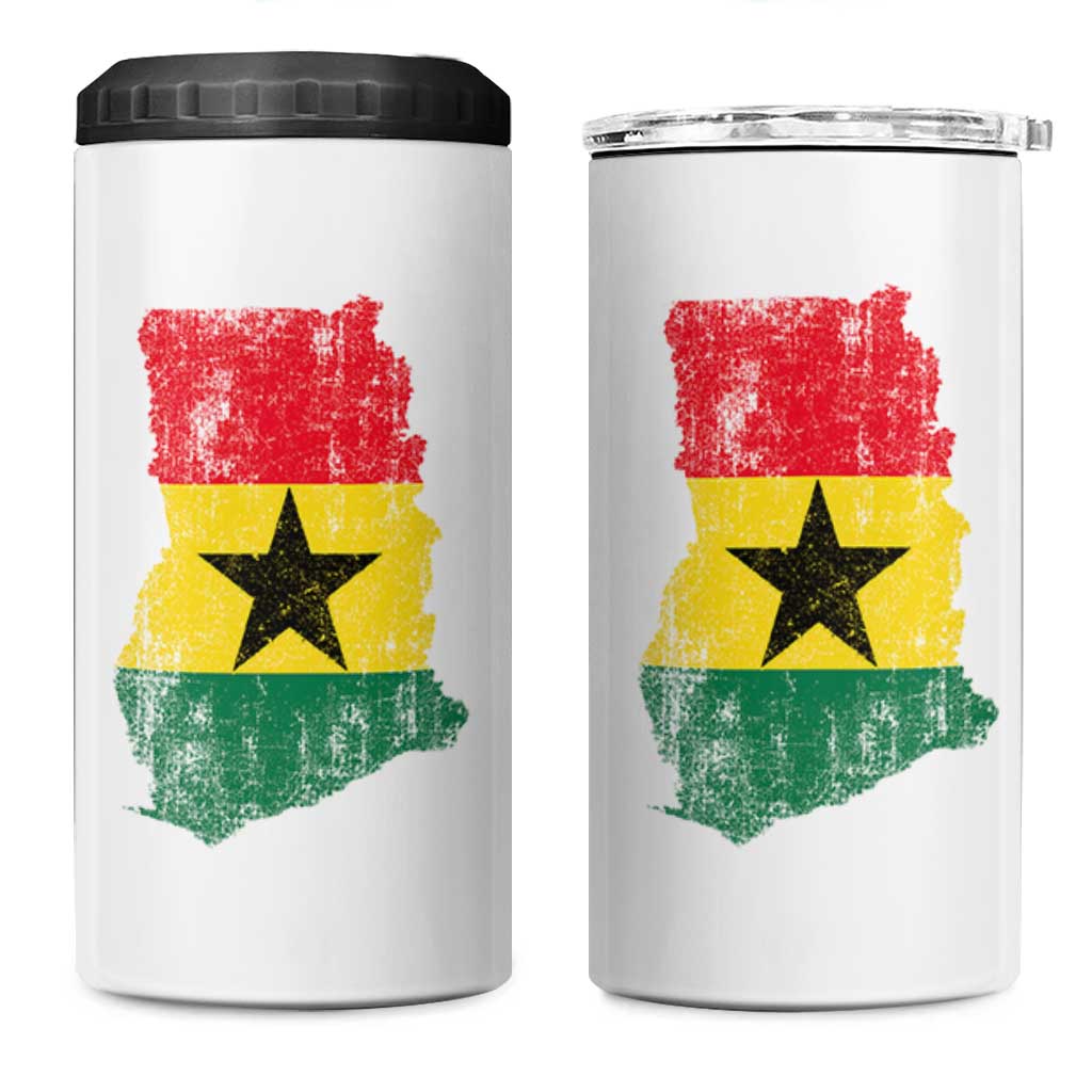 Vintage Ghana Map Flag 4 in 1 Can Cooler Tumbler Distressed Proud Ghanaian Heritage African Pride