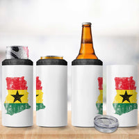 Vintage Ghana Map Flag 4 in 1 Can Cooler Tumbler Distressed Proud Ghanaian Heritage African Pride