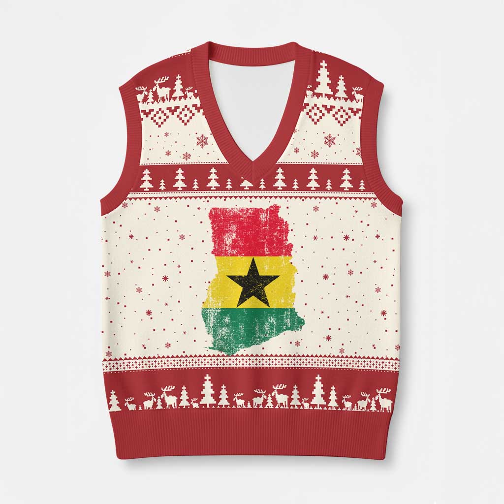 Vintage Ghana Map Flag V-Neck Knit Sweater Vest Distressed Proud Ghanaian Heritage African Pride