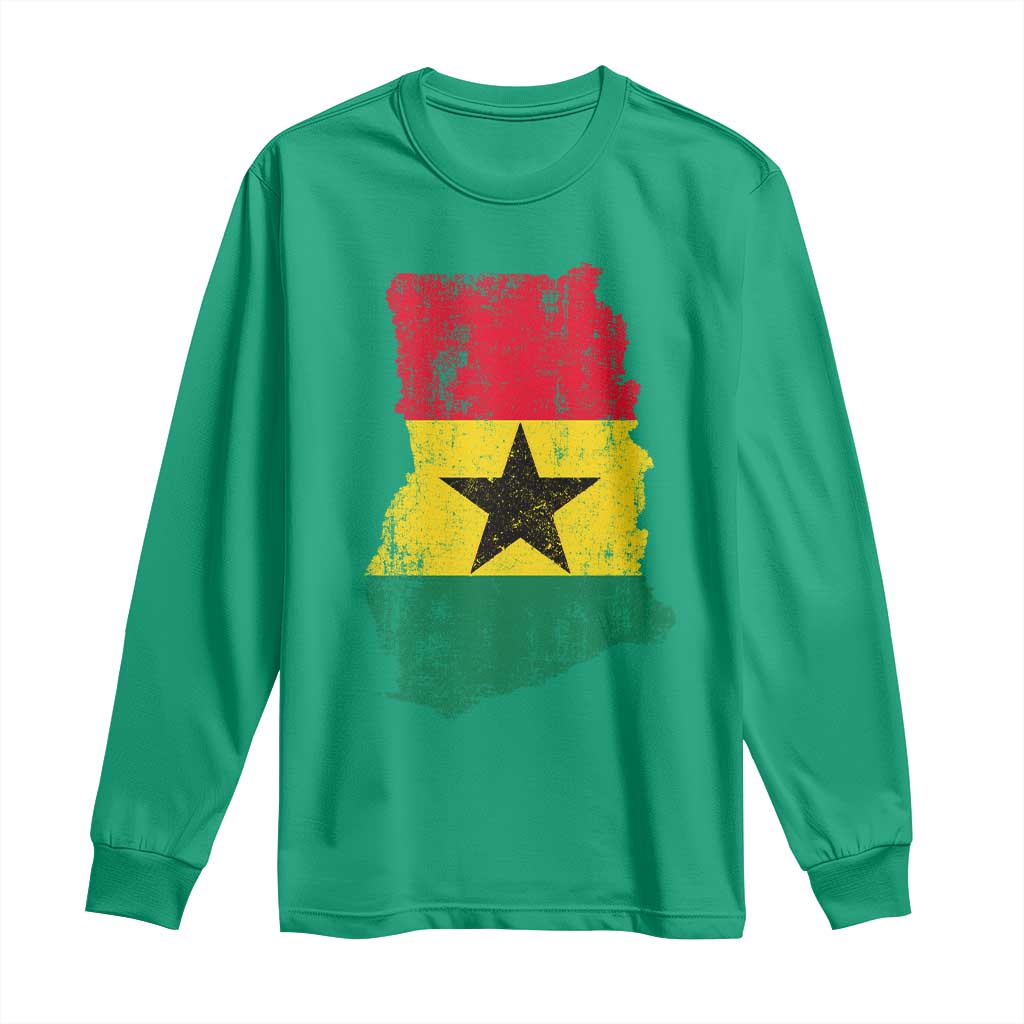 Vintage Ghana Map Flag Long Sleeve Shirt Distressed Proud Ghanaian Heritage African Pride