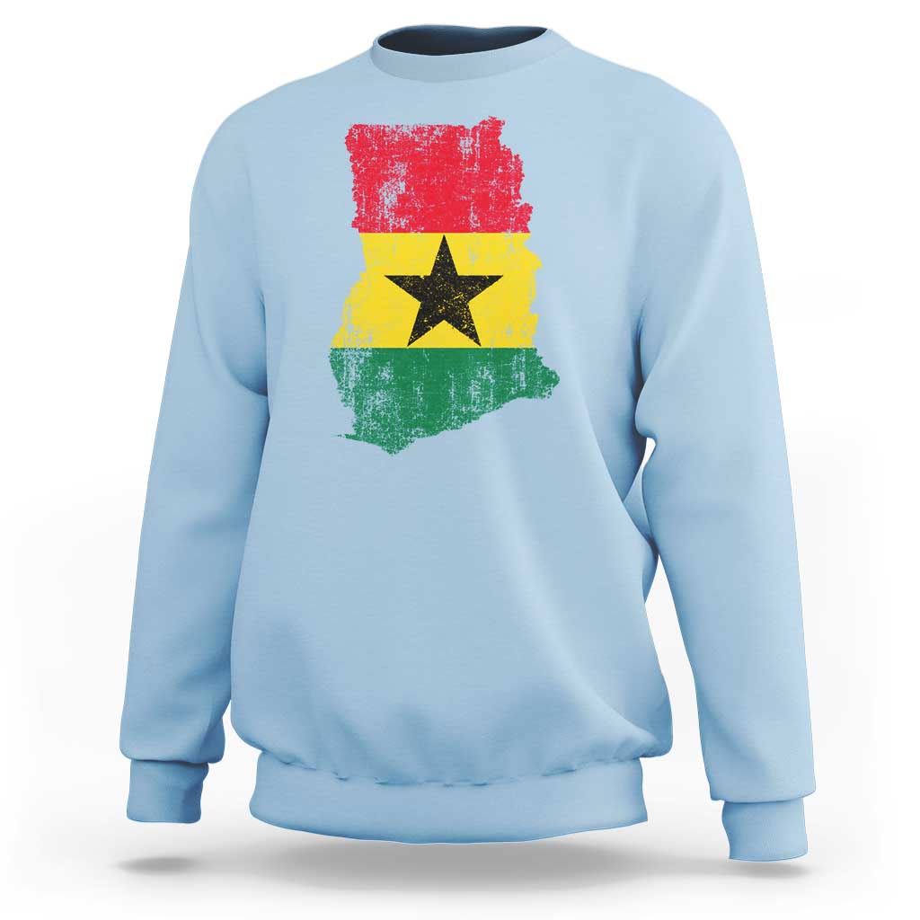 Vintage Ghana Map Flag Sweatshirt Distressed Proud Ghanaian Heritage African Pride