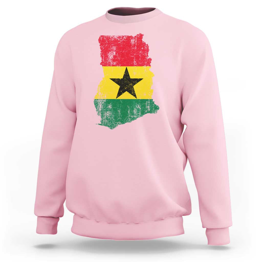 Vintage Ghana Map Flag Sweatshirt Distressed Proud Ghanaian Heritage African Pride