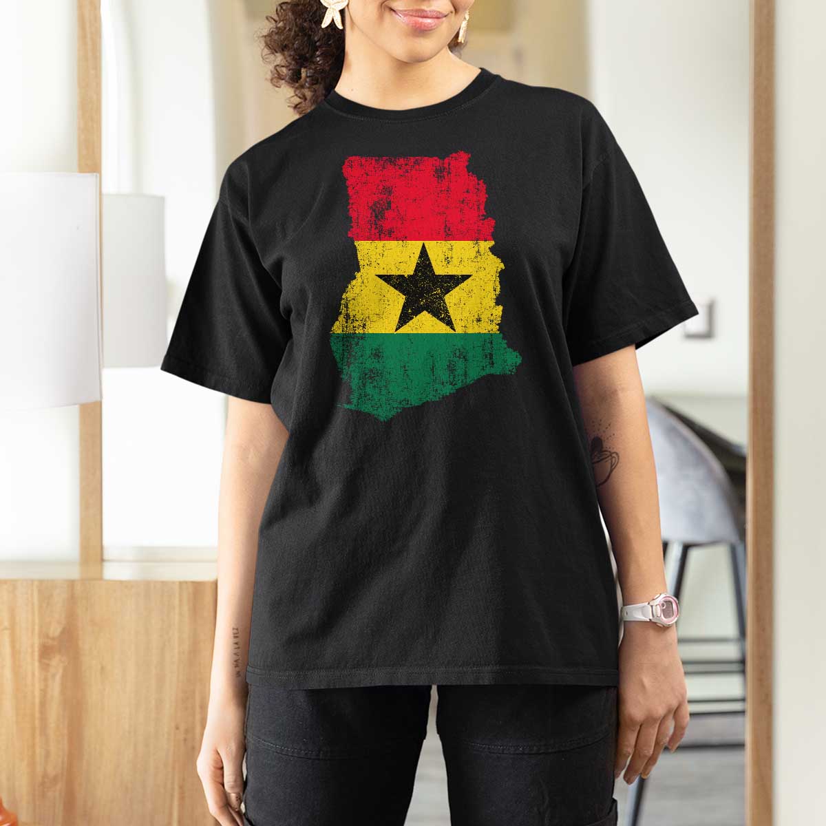 Vintage Ghana Map Flag T Shirt For Women Distressed Proud Ghanaian Heritage African Pride