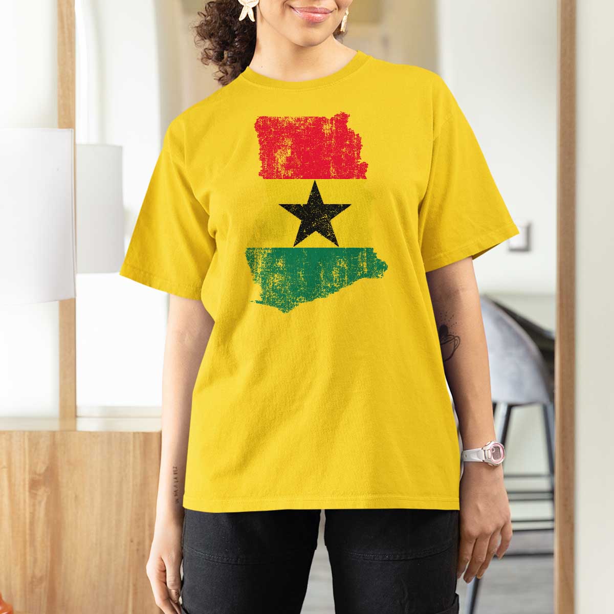 Vintage Ghana Map Flag T Shirt For Women Distressed Proud Ghanaian Heritage African Pride