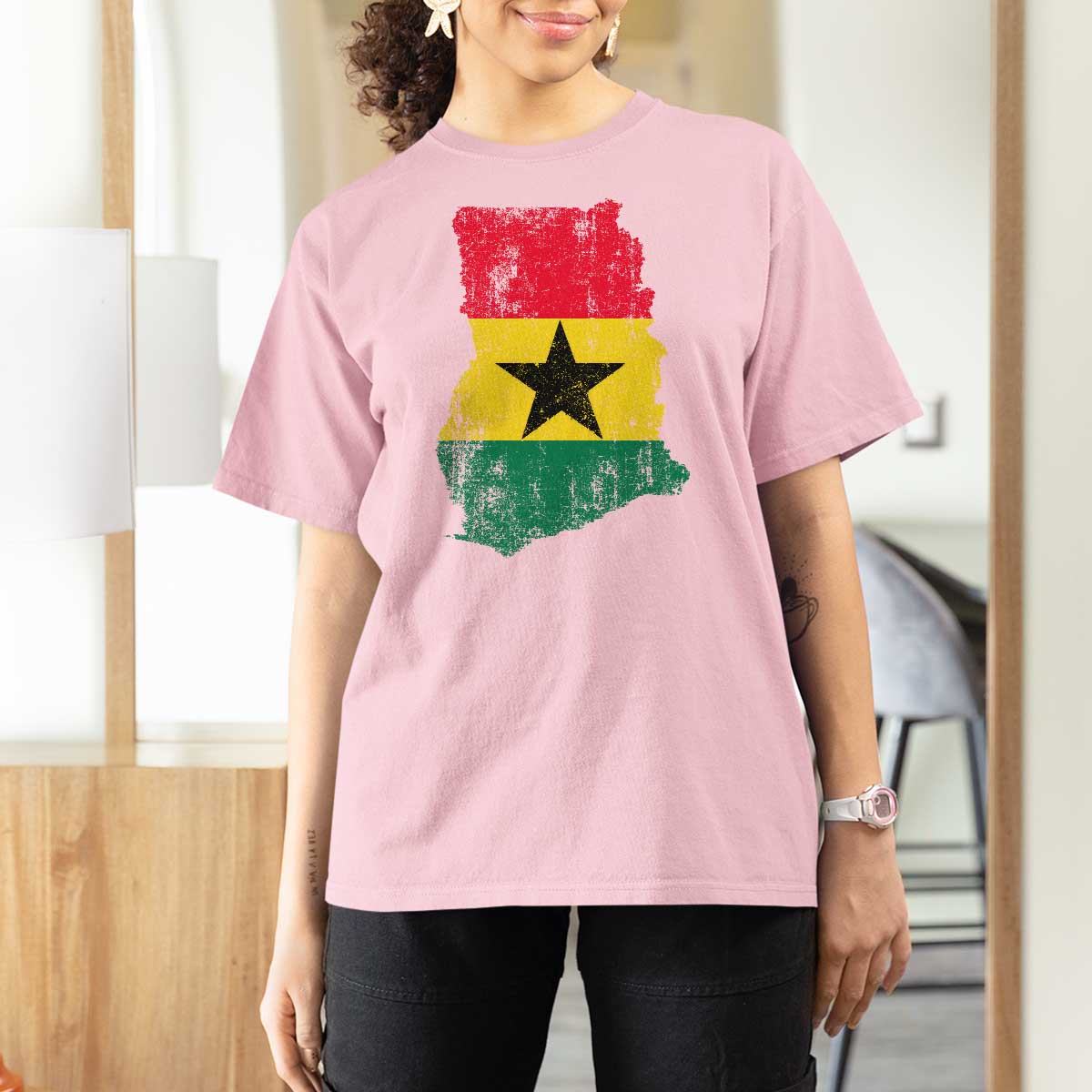 Vintage Ghana Map Flag T Shirt For Women Distressed Proud Ghanaian Heritage African Pride