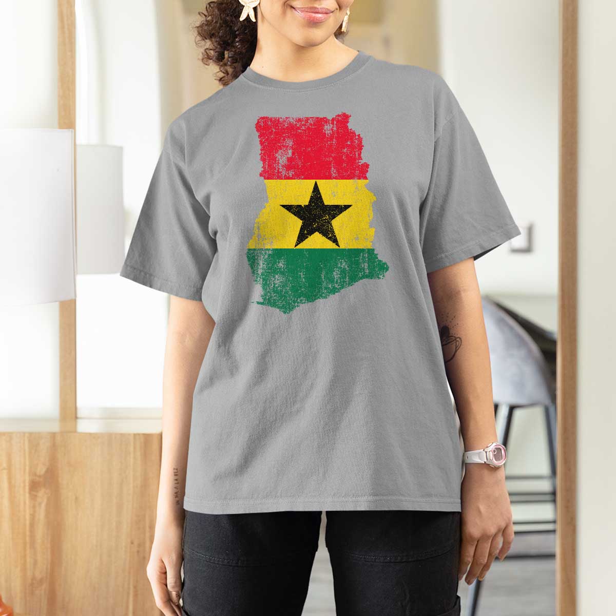 Vintage Ghana Map Flag T Shirt For Women Distressed Proud Ghanaian Heritage African Pride