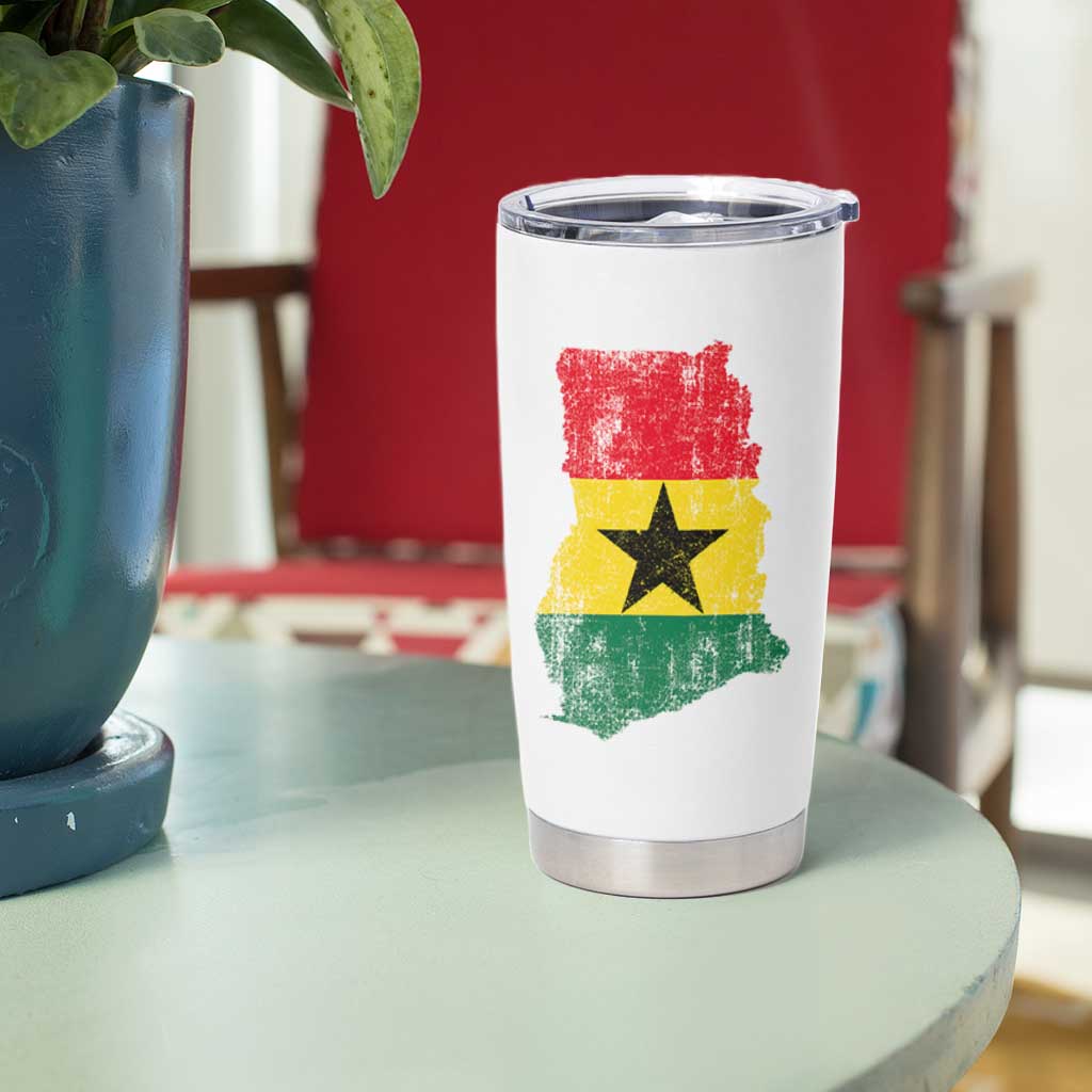 Vintage Ghana Map Flag Tumbler Cup Distressed Proud Ghanaian Heritage African Pride