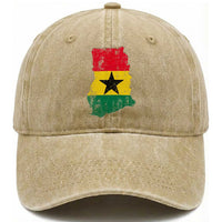 Vintage Ghana Map Flag Washed Cotton Baseball Cap Distressed Proud Ghanaian Heritage African Pride