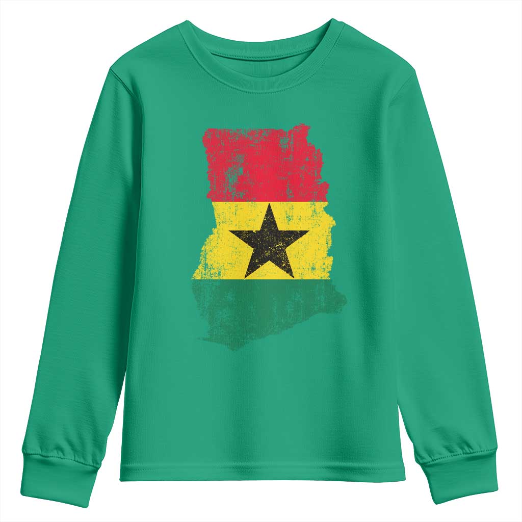 Vintage Ghana Map Flag Youth Sweatshirt Distressed Proud Ghanaian Heritage African Pride