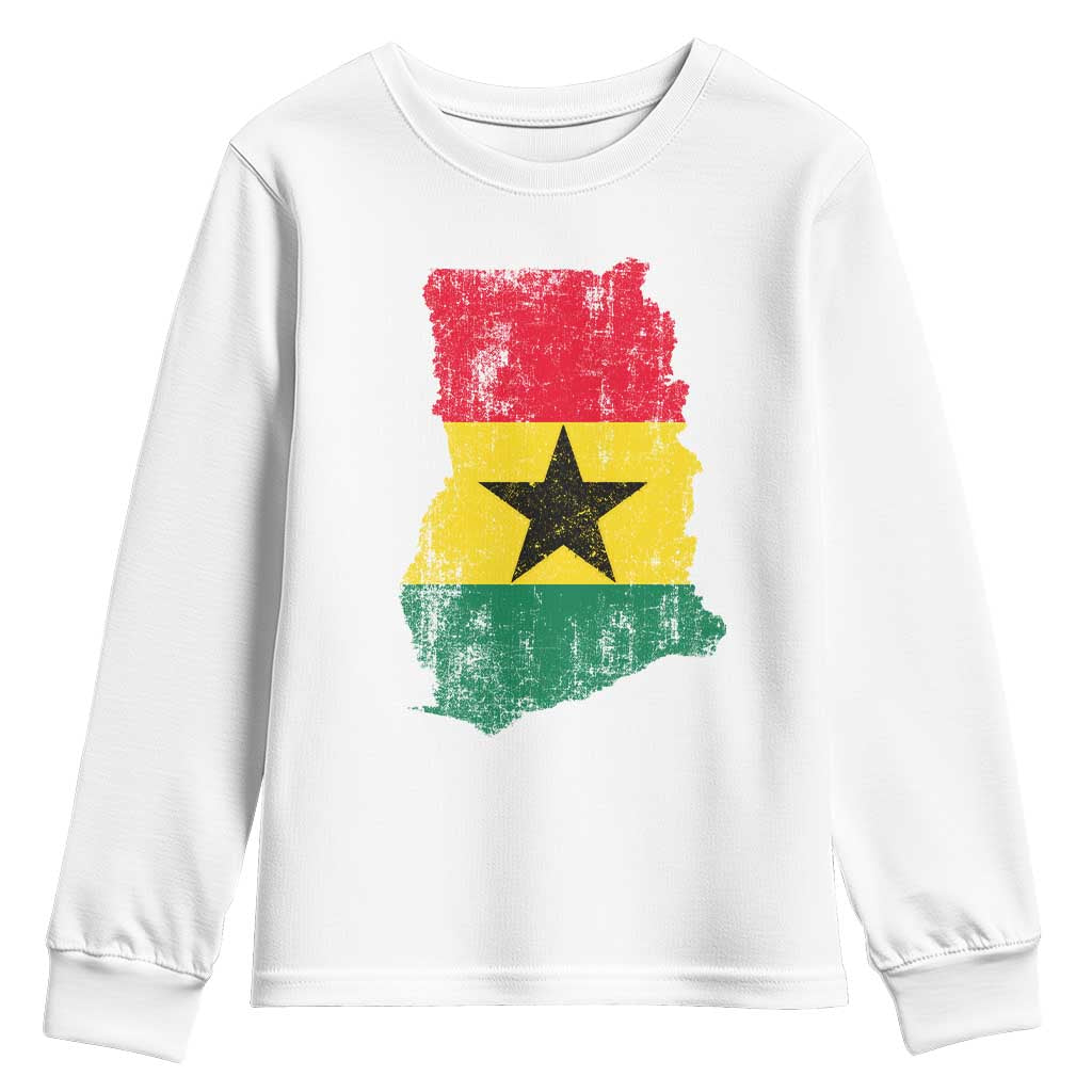 Vintage Ghana Map Flag Youth Sweatshirt Distressed Proud Ghanaian Heritage African Pride