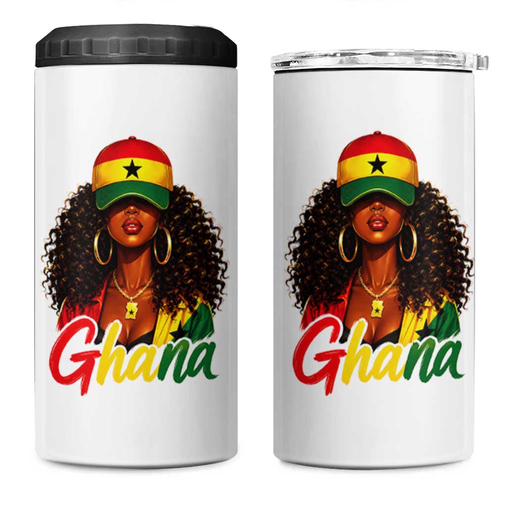Ghanaian Princess Ghana Flag Melanin 4 in 1 Can Cooler Tumbler Black Girls