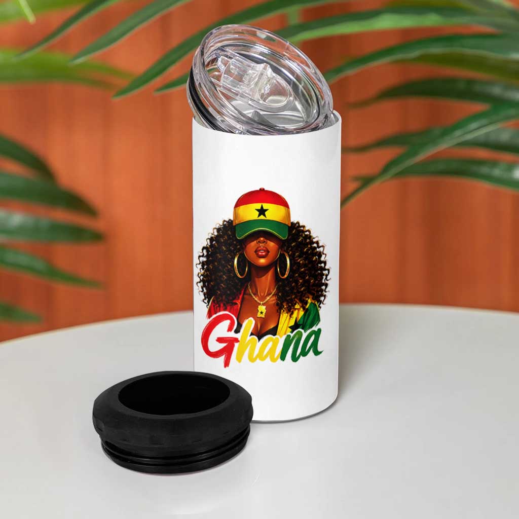 Ghanaian Princess Ghana Flag Melanin 4 in 1 Can Cooler Tumbler Black Girls