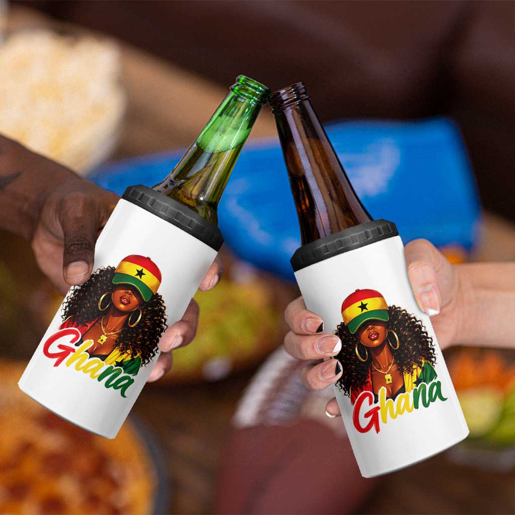 Ghanaian Princess Ghana Flag Melanin 4 in 1 Can Cooler Tumbler Black Girls