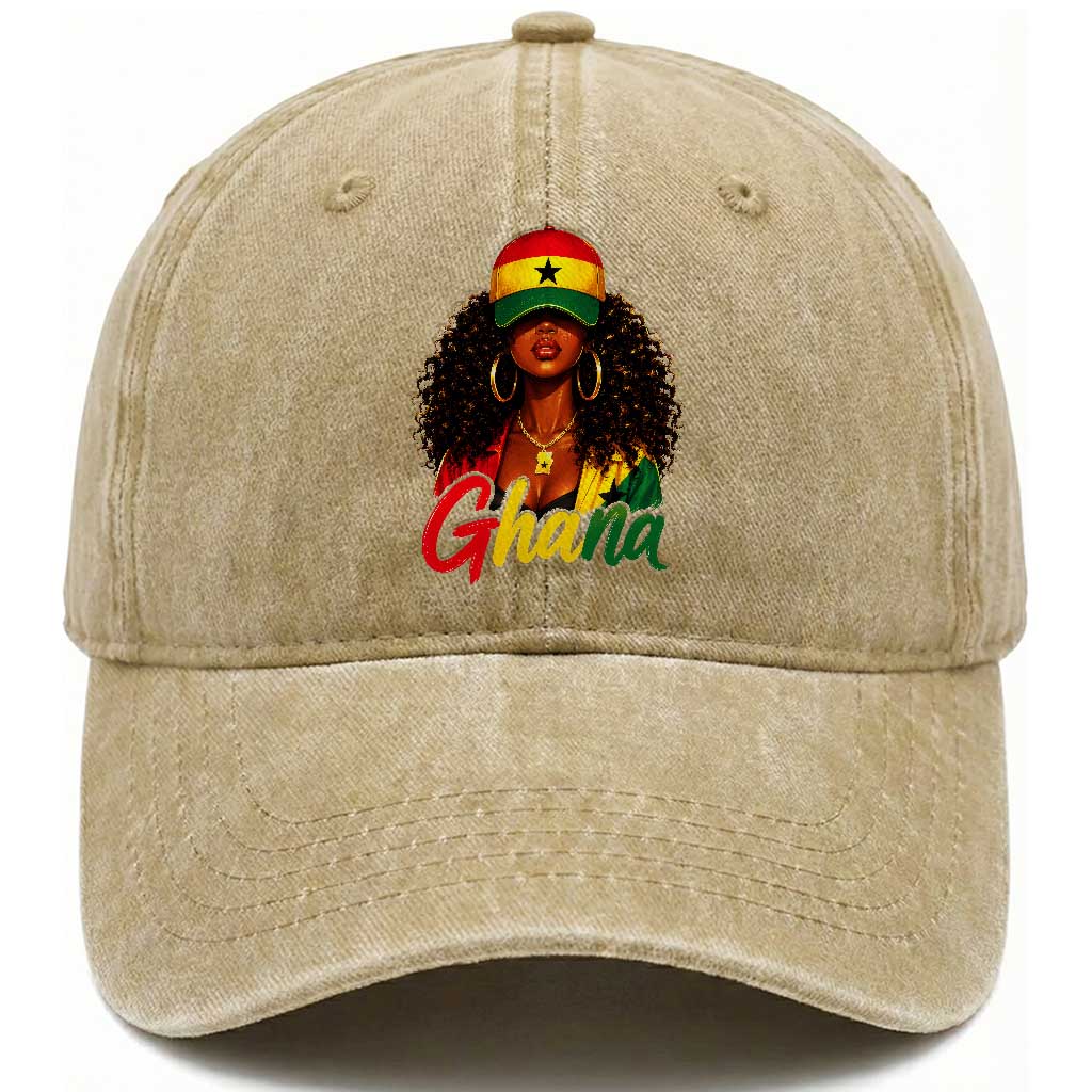 Ghanaian Princess Ghana Flag Melanin Washed Cotton Baseball Cap Black Girls