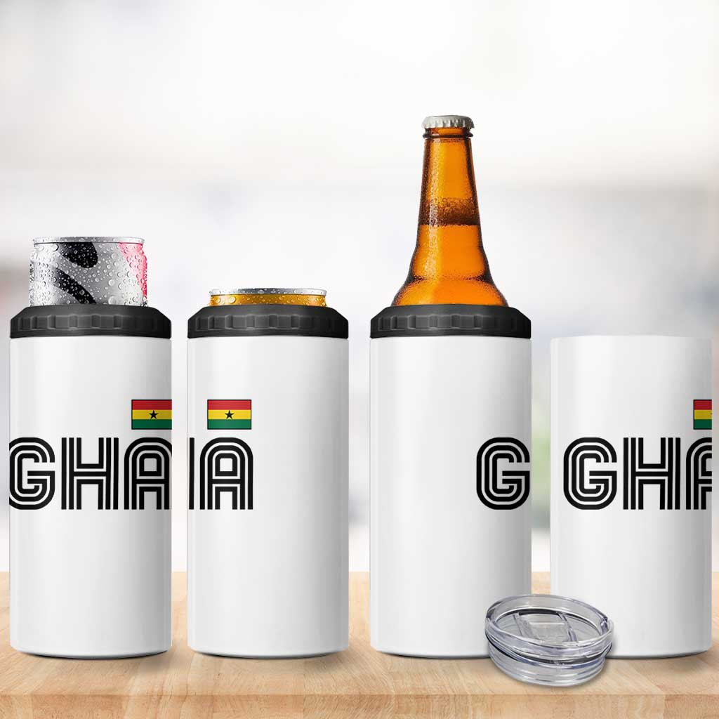 Proud Ghanaian 4 in 1 Can Cooler Tumbler Minimalist Ghana Typography Design Ghana Flag