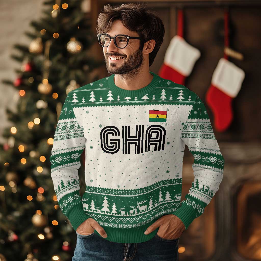 Proud Ghanaian Ugly Christmas Sweater Minimalist Ghana Typography Design Ghana Flag